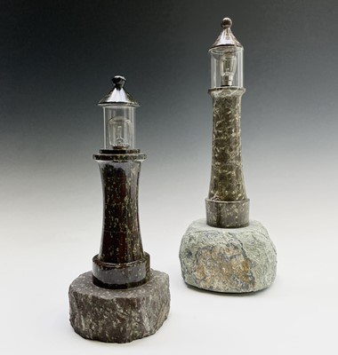 Lot 213 - A Cornish serpentine table lamp, modelled as a...
