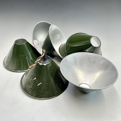 Lot 183 - A set of eight green enamel on metal light...