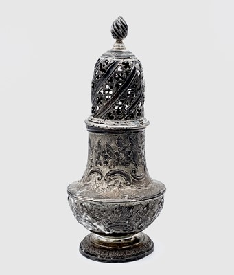 Lot 65 - A George I silver vase caster with floral and...