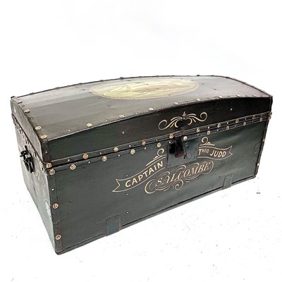 Lot 3140 - A leather-covered dome top trunk, early 20th...