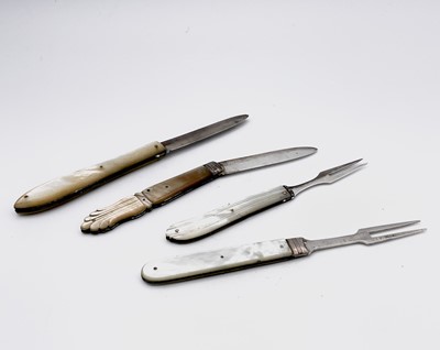 Lot 86 - Two folding fruit forks and two folding fruit...
