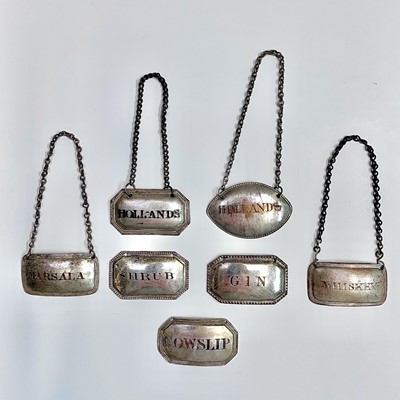 Lot 138 - Seven Sheffield Plated wine labels including...