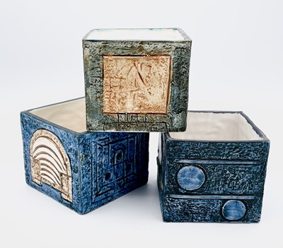 Lot 236 - Three Troika pottery cube vases, each of...