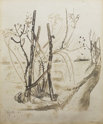 Lot 137 - Bryan WYNTER (1915-1975) Winter Landscape Ink...