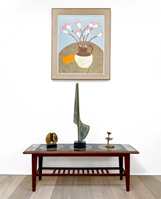 Lot 301 - A mid-century teak tile top coffee table,...