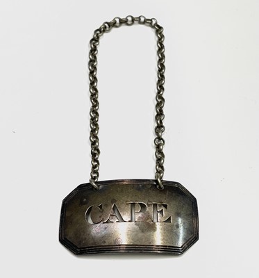 Lot 105 - A rare pierced silver Cape wine label by Mary...