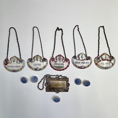 Lot 151 - Five enamel wine labels etc.