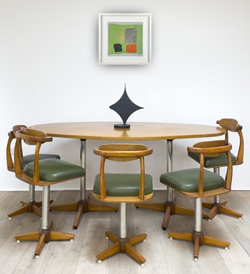 Lot 287 - A retro 1960/70's teak and walnut dining suite,...
