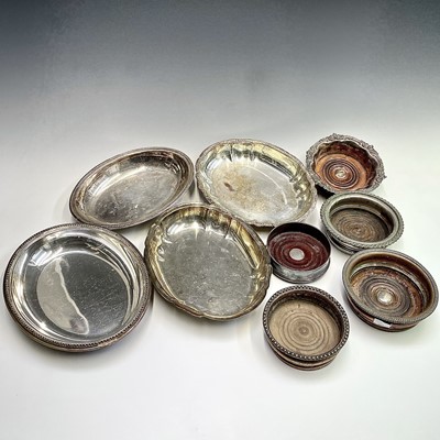 Lot 99 - A modern silver-mounted wine coaster, a...