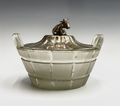 Lot 115 - A cut glass butter dish the silver lid by...