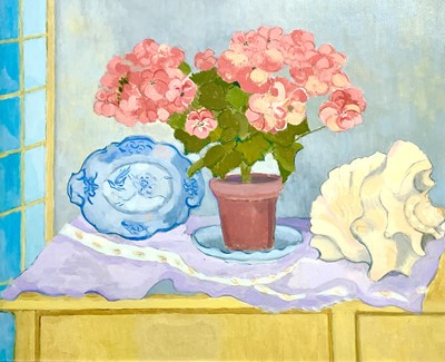 Lot 34 - Rosina ROGERS (1918-2011) Geraniums with Shell...