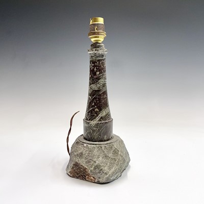Lot 279 - A Cornish serpentine model of a lighthouse,...
