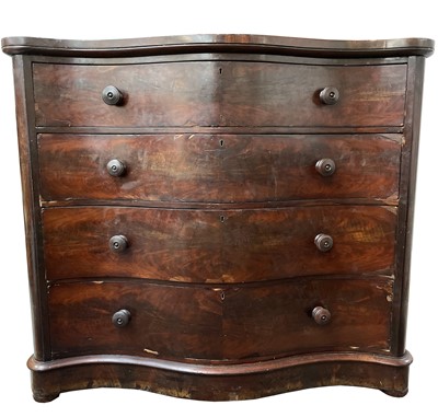 Lot 3165 - A victorian mahogany veneered serpentine chest...