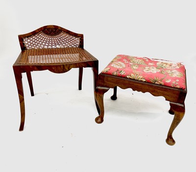 Lot 3280 - Two 20th century walnut stools, one with a low...