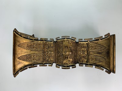 Lot 69 - A Chinese gilt bronze Gu-shaped vase, long...