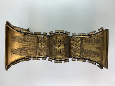 Lot 69 - A Chinese gilt bronze Gu-shaped vase, long...