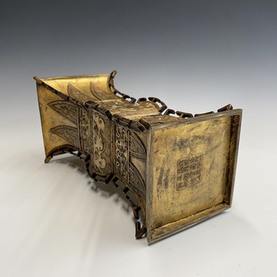Lot 69 - A Chinese gilt bronze Gu-shaped vase, long...