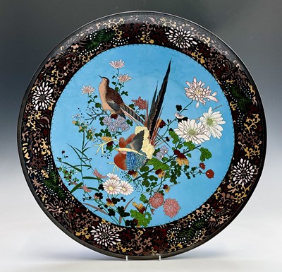 Lot 11 - A huge Japanese cloisonne charger, Meiji...
