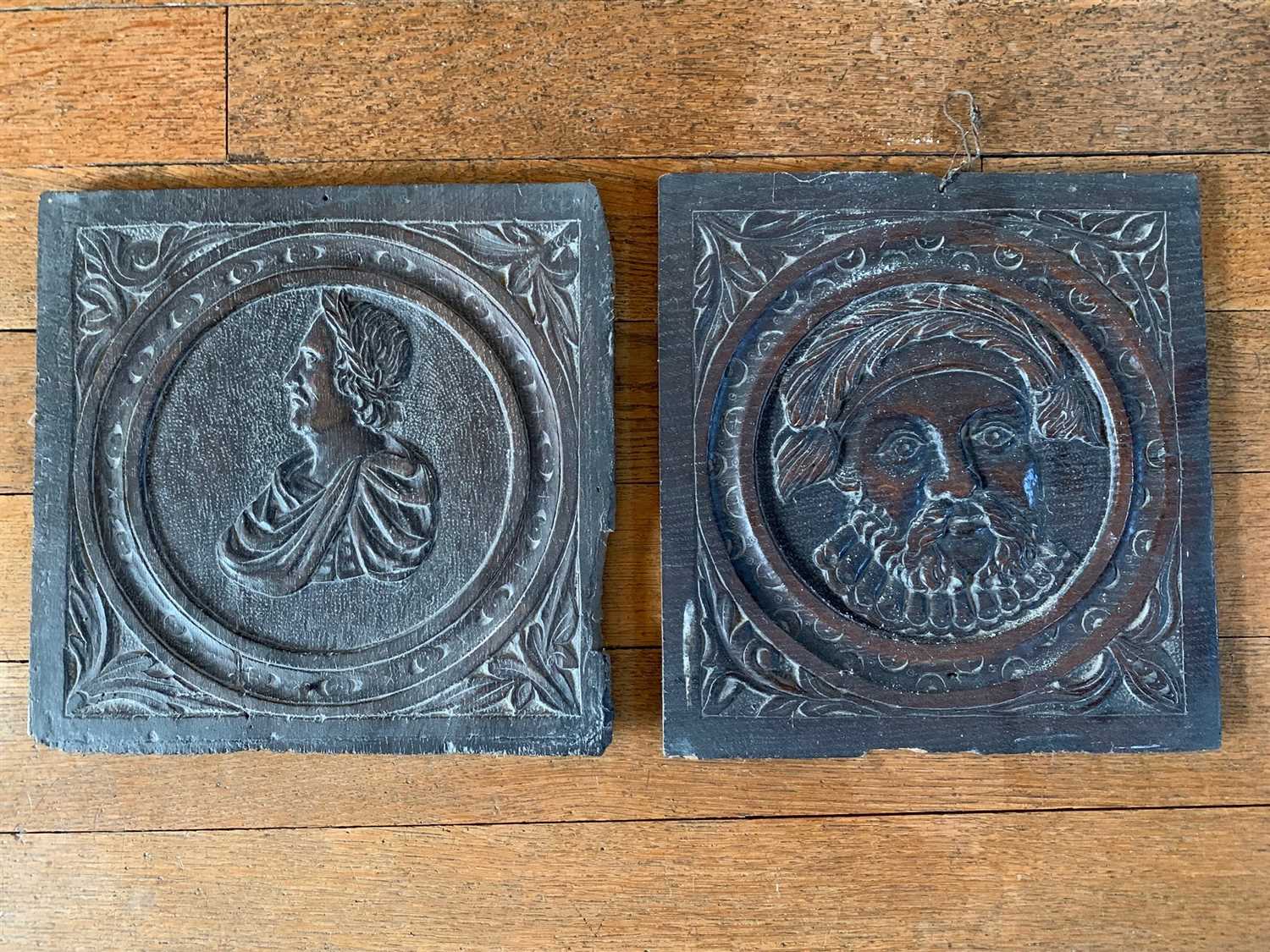 Lot 6 - Two carved oak panels, depicting Henry VIII...