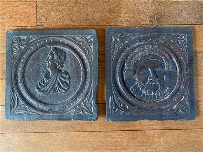 Lot 6 - Two carved oak panels, depicting Henry VIII...