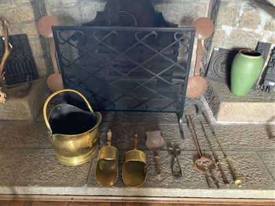 Lot 47 - A Victorian brass coal bucket, three brass...