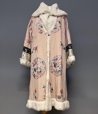 Lot 30 - A Chinese pink silk crepe and silk embroidered...