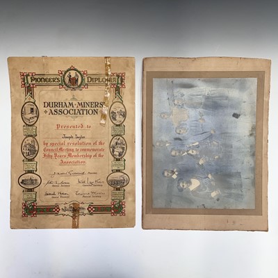 Lot 67 - A Durham Miners' Association Pioneer's Diploma,...
