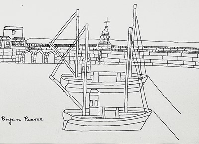 Lot 54 - Bryan PEARCE (1929-2006) Two Boats St Ives Ink...