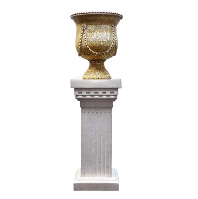 Lot 103 - A terracotta urn painted in stone effect,...