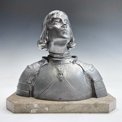 Lot 63 - A French spelter bust of Joan of Arc on a...