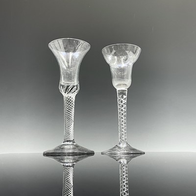 Lot 1009 - A pan top wine glass, circa 1760, on a double...