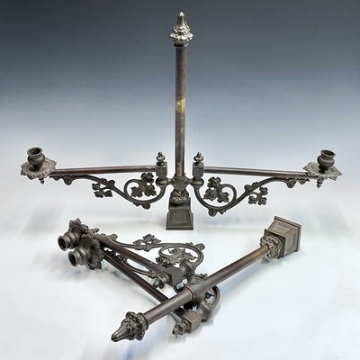 Lot 136 - A pair of late Victorian brass twin swing arm,...