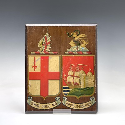 Lot 81 - A small walnut panel, hand painted with two...