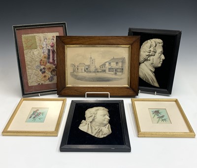 Lot 86 - A Victorian pencil sketch of a High Street, in...