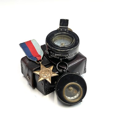 Lot 278 - A WWII lacquered brass compass by F.Barker &...