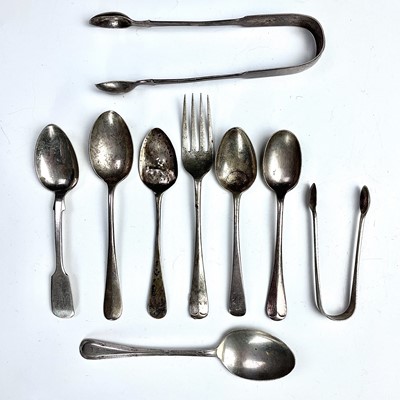 Lot 90 - George III and later silver cutlery, 6.44 toz (9)