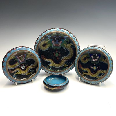 Lot 143 - Four Chinese cloisonne shallow bowls, circa...