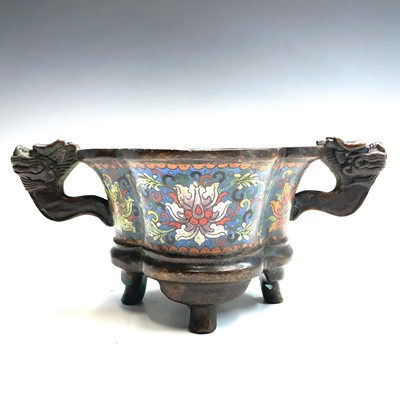 Lot 110 - A Chinese bronze and cloisonne enamel censer,...