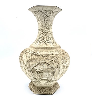Lot 111 - A Chinese white cinnabar lacquer hexagonal...
