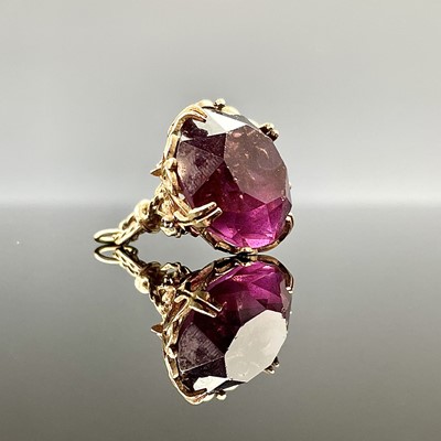 Lot 219 - A 9ct hallmarked gold mounted amethyst fob...