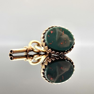 Lot 227 - A 9ct hallmarked gold mounted bloodstone seal...