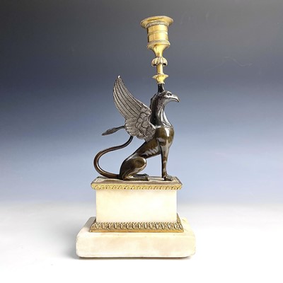 Lot 8 - A French bronze and ormolu candlestick, late...