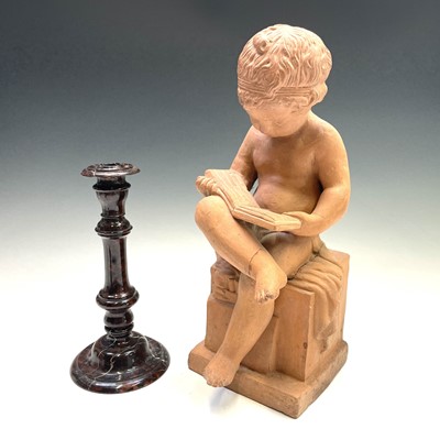 Lot 25 - A Cornish serpentine candlestick, height 27cm,...