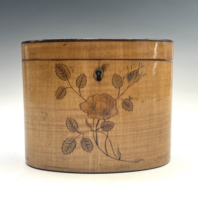 Lot 27 - A George III oval satinwood tea caddy, with...