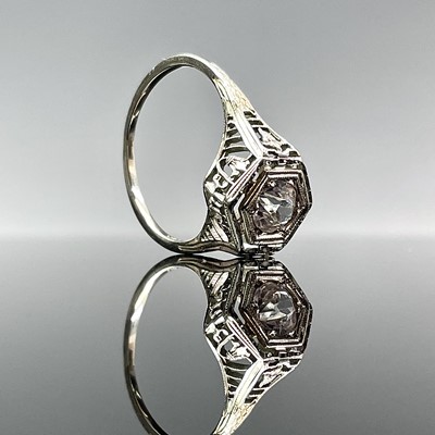 Lot 680 - An18ct white gold white stone set ring,...