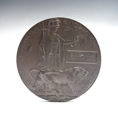Lot 243 - WWI Death Plaque. For Charles Thomas Joseph...