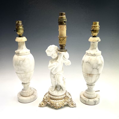 Lot 30 - A pair of white marble baluster turned table...