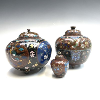 Lot 138 - Three Japanese cloisonne jars and covers,...