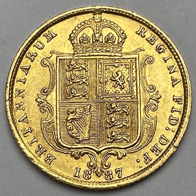 Lot 650 - Victoria 1887 jubilee bust half sovereign coin.