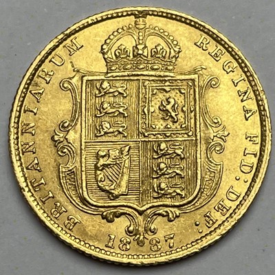 Lot 730 - Victoria 1887 jubilee bust half sovereign coin.